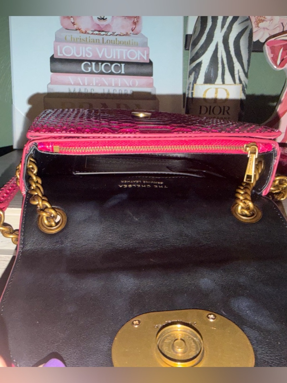 Kurt Geiger Hot Pink Snake-Embossed Crossbody & Wallet NWOT - Picture 13 of 14